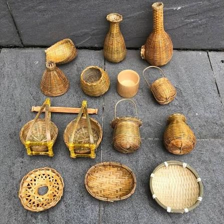 Miniature Vietnamese Folk Heritage Bamboo Craft Set (12 Pieces)