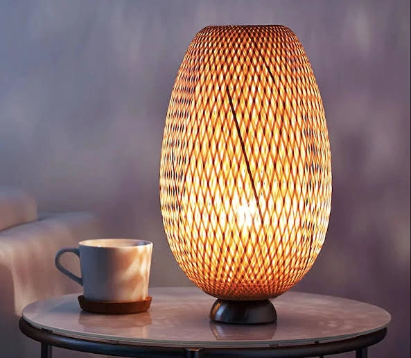 Elliptical Woven Bamboo Cocoon Ambient Table Lamp