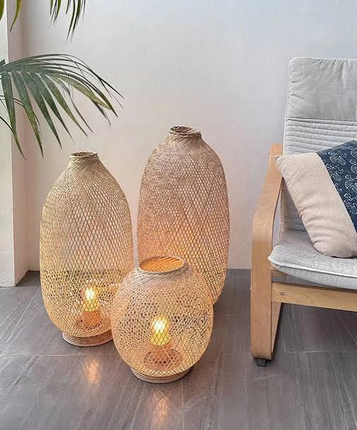 Artisan Woven Bamboo Floor Lantern Trio (Set of 3)