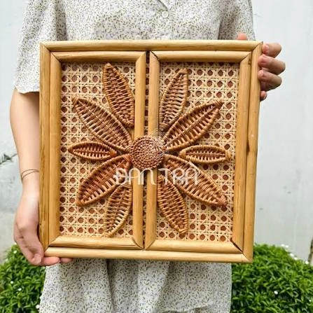 Handcrafted Rattan Flower Wall Art Panel